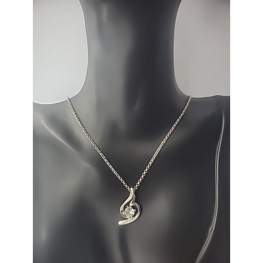 Vintage Necklace Chain Silver Tone Pendant Crystal White Silver Tone Jewelry